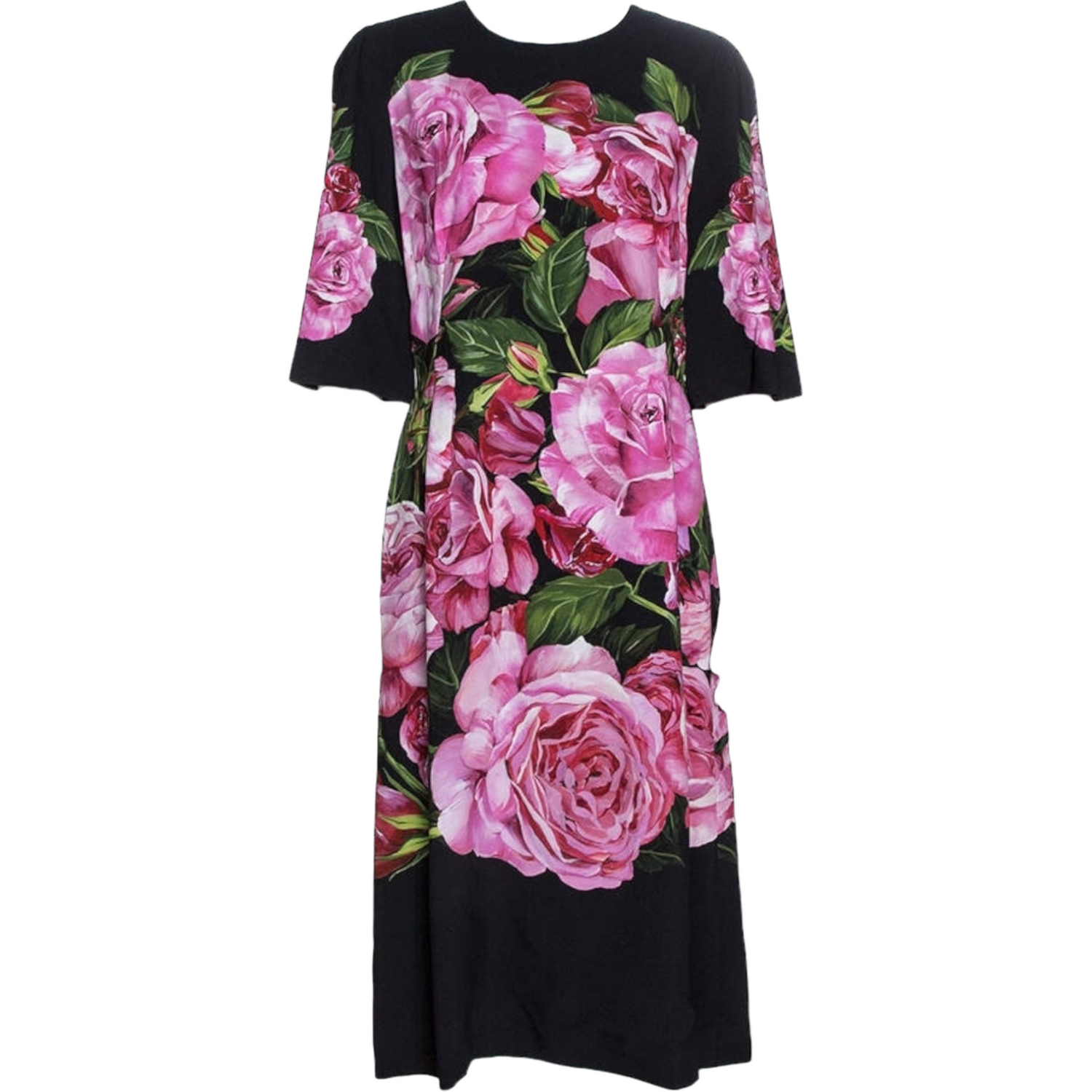 DOLCE & GABBANA Pink Rose Floral Midi Dress