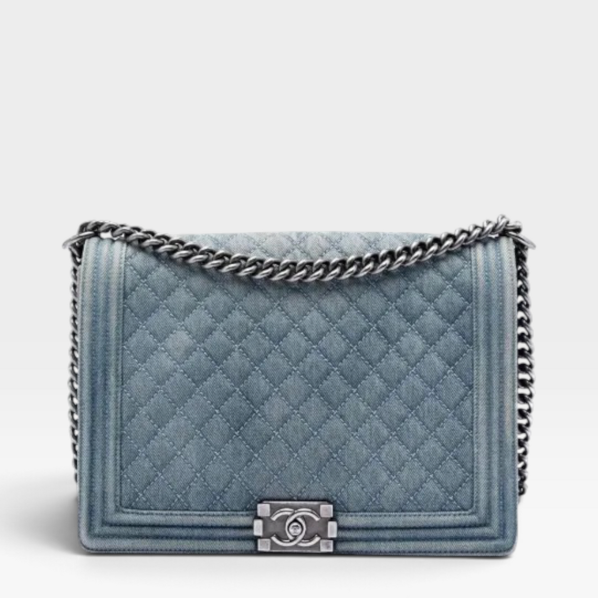 Chanel Large Quilted Denim Boy Flap Crossbody Bag