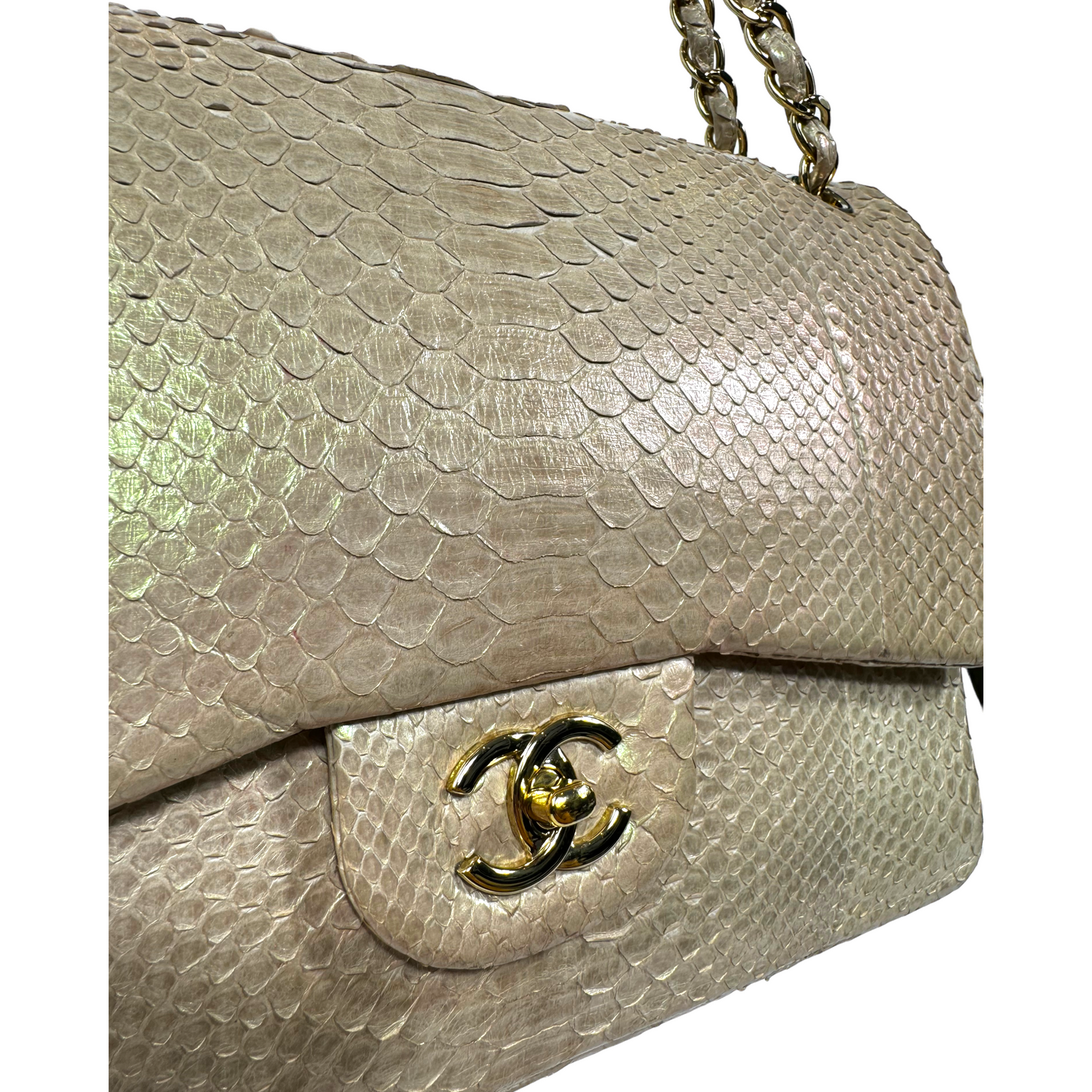 CHANEL Jumbo Metallic Python Iridescent Classic with Champagne Hardware 2012