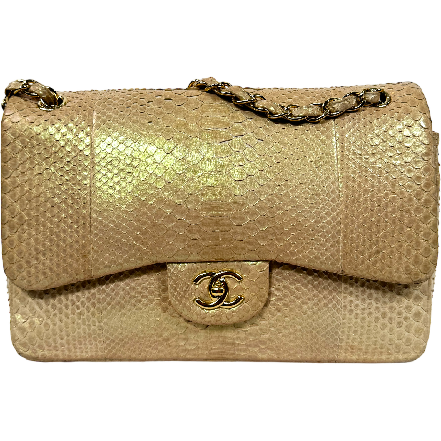 CHANEL Jumbo Metallic Python Iridescent Classic with Champagne Hardware 2012