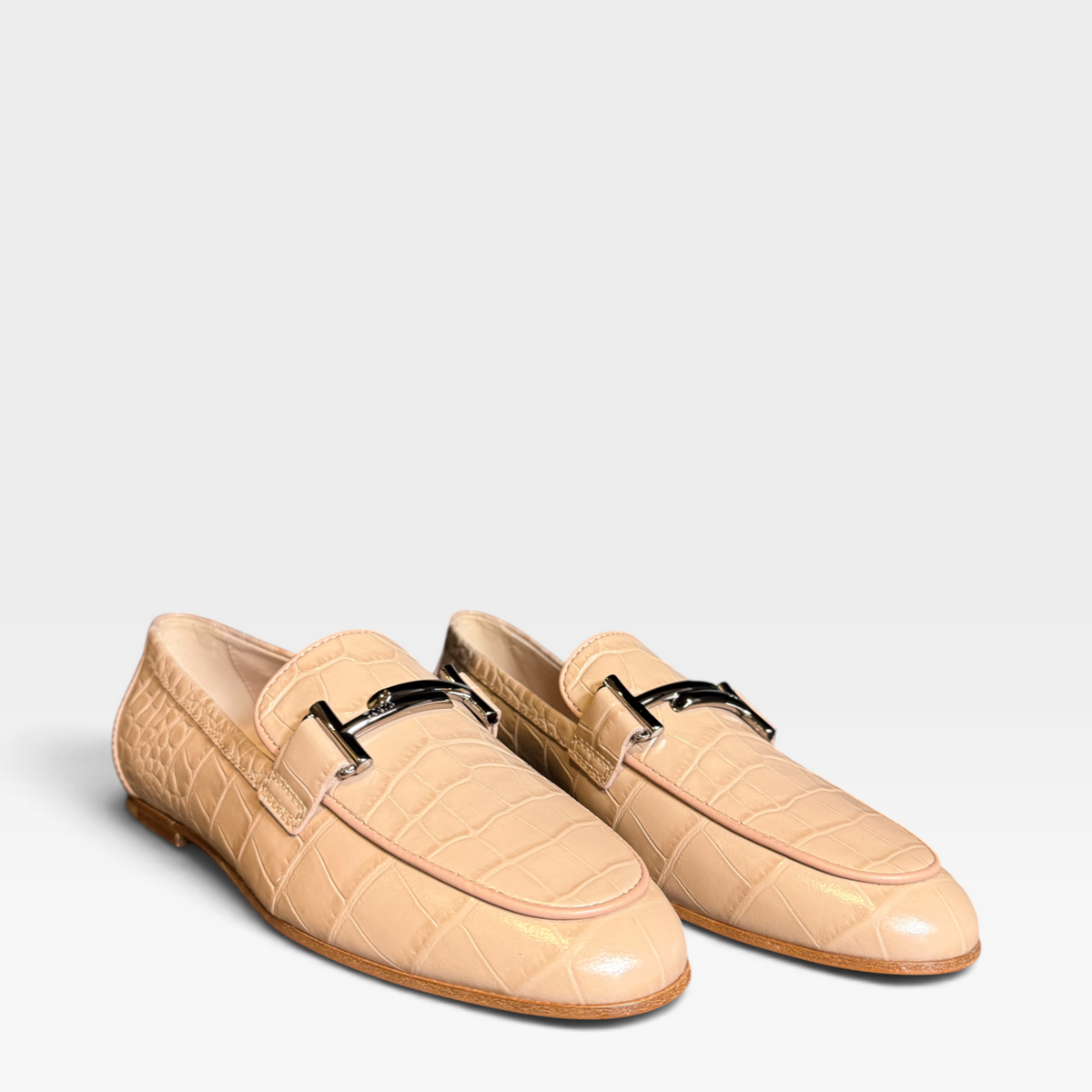 Tod's Double T Bar Croc Leather Loafers