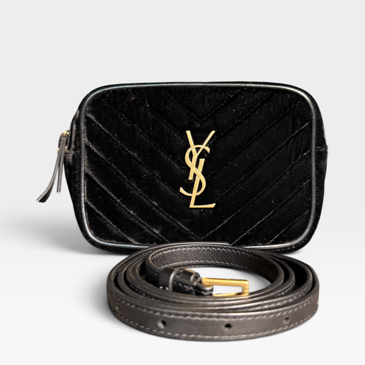 Saint Laurent Mini Velvet Lou Camera Belt Bag – Black