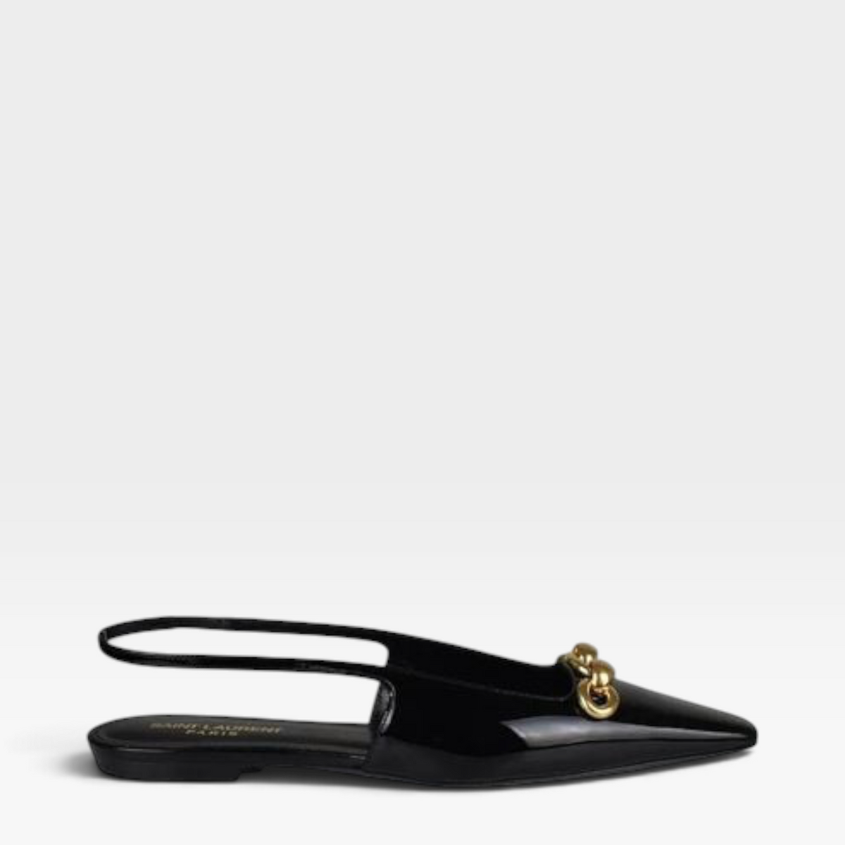 Saint Laurent Blade Chain Patent Leather Flat Slingbacks (Unworn)