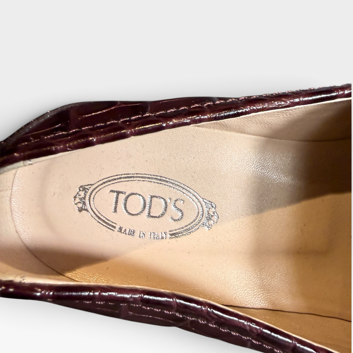 Tod's Double T Bar Croc Leather Loafers