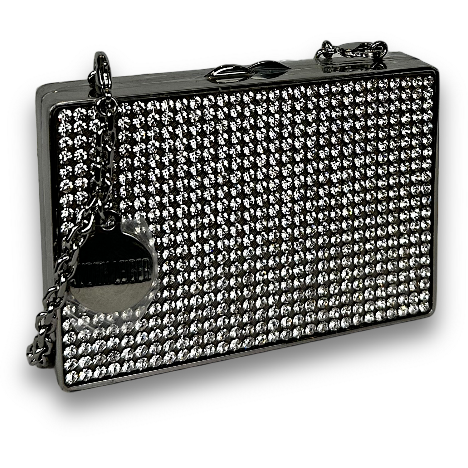 JUDITH LEIBER micro crystal bag with shoulder chain.