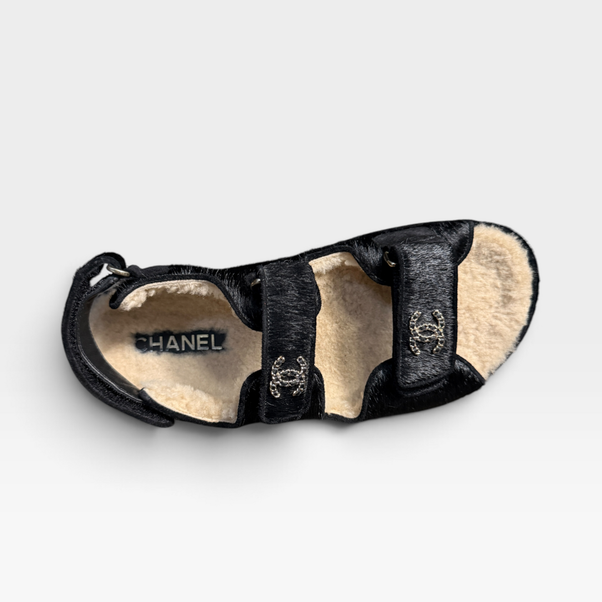 Chanel Pony/Shearling Dad Sandals