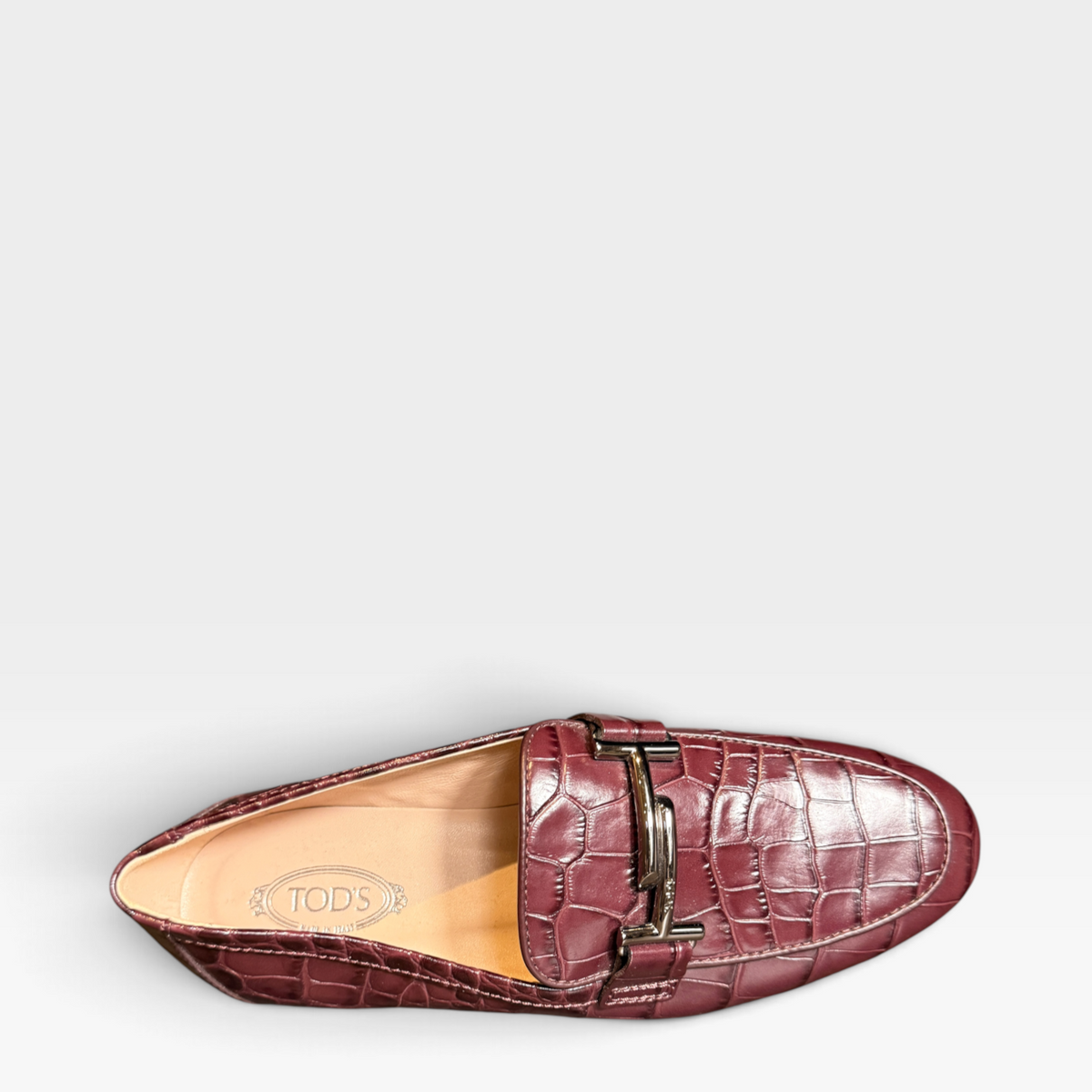 Tod's Double T Bar Croc Leather Loafers