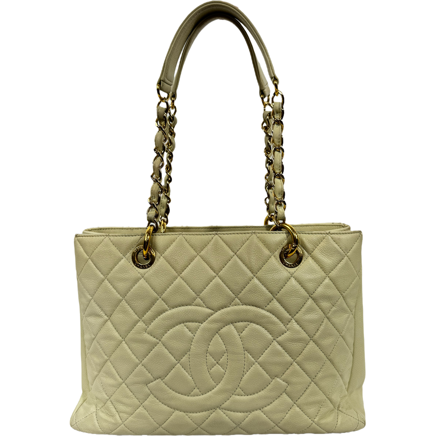 CHANEL Beige Matelasse Chain Tote, Gold Hardware