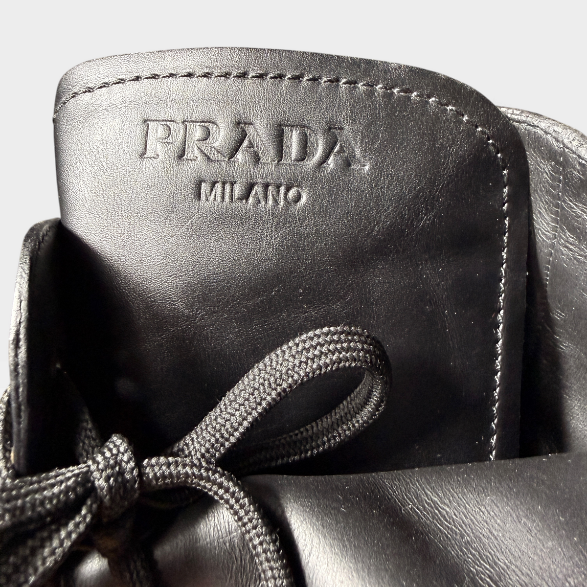 Prada Monolith Leather Re-Nylon Combat Boots with Pouches