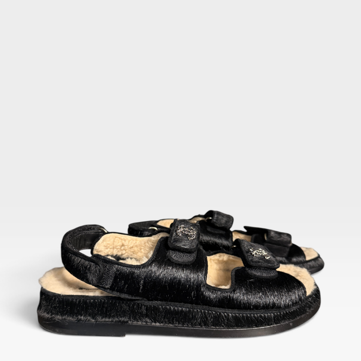 Chanel Pony/Shearling Dad Sandals