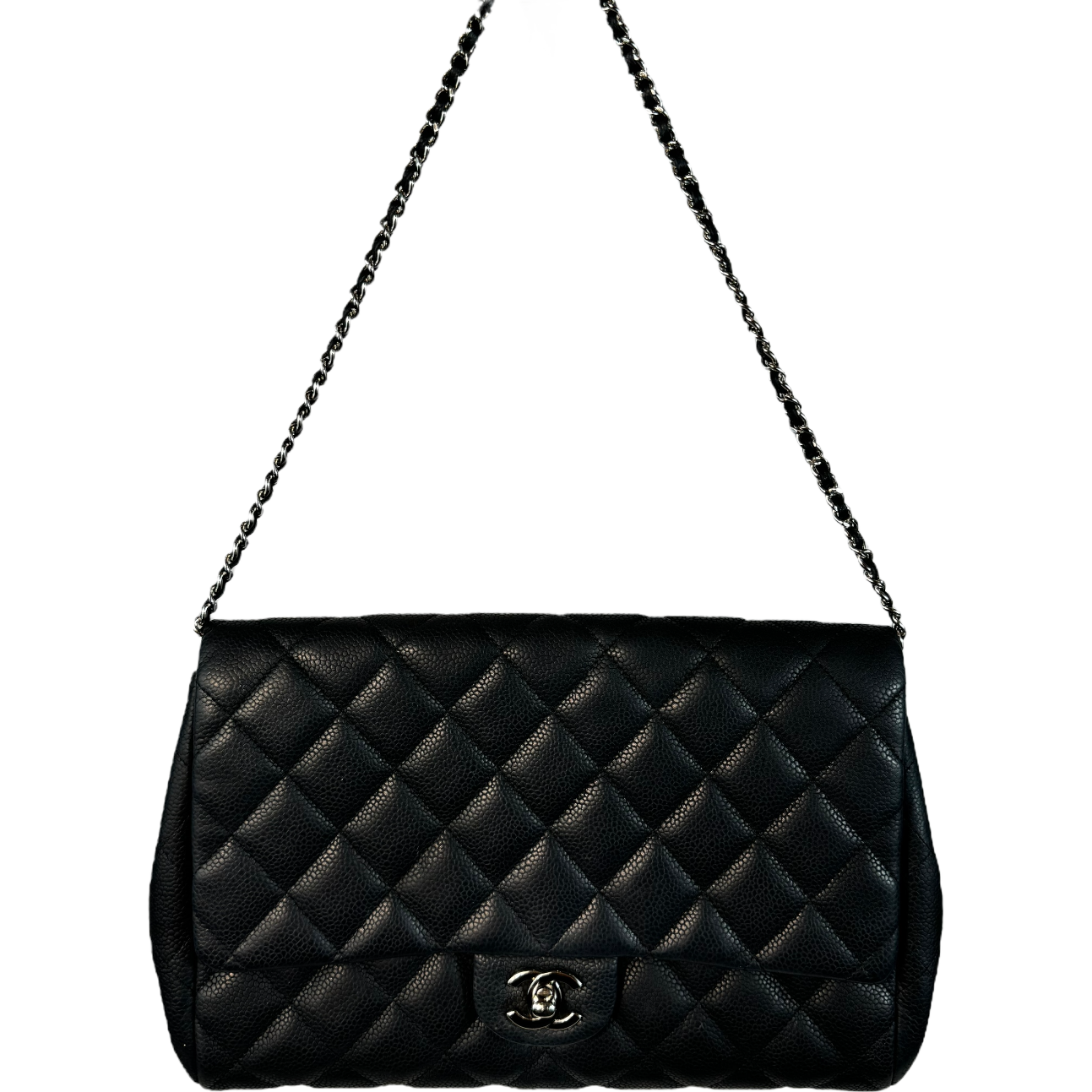 CHANEL - Black Timeless Classic Bag/Clutch in Caviar with Silver Hardware