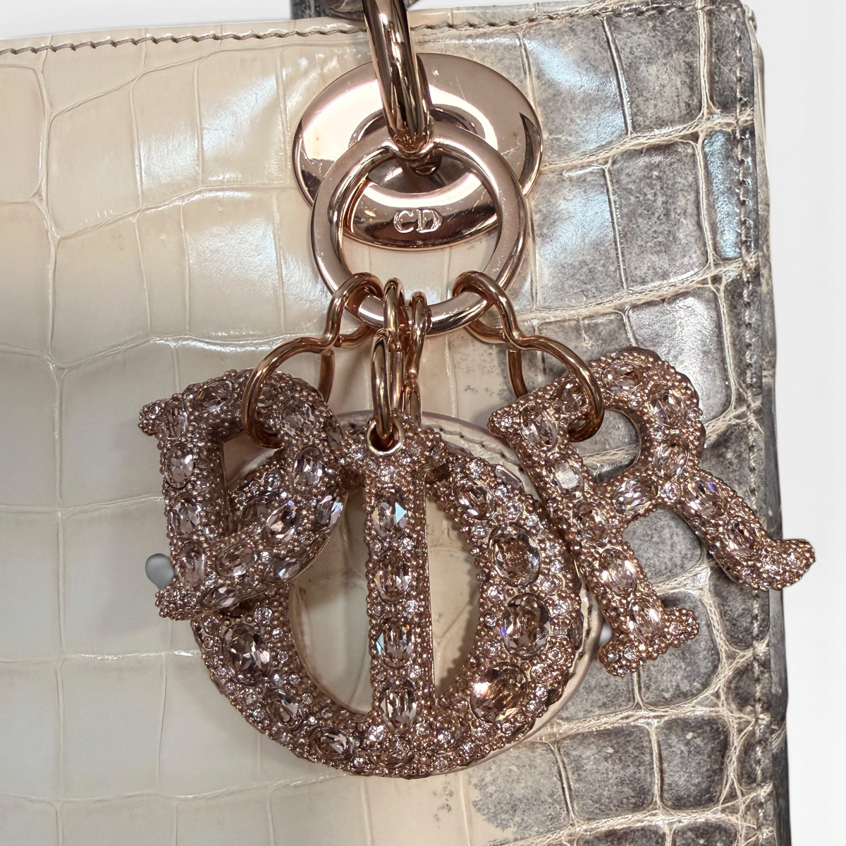 Christian Dior Lady Dior, Himalayan Crocodile, Crystal Cannage Charms, Rose Gold Hardware