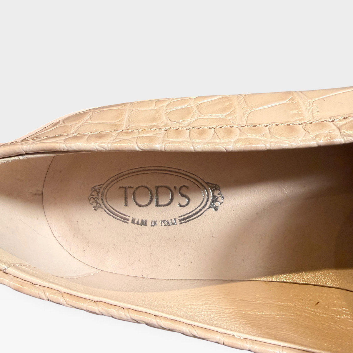 Tod's Double T Bar Croc Leather Loafers
