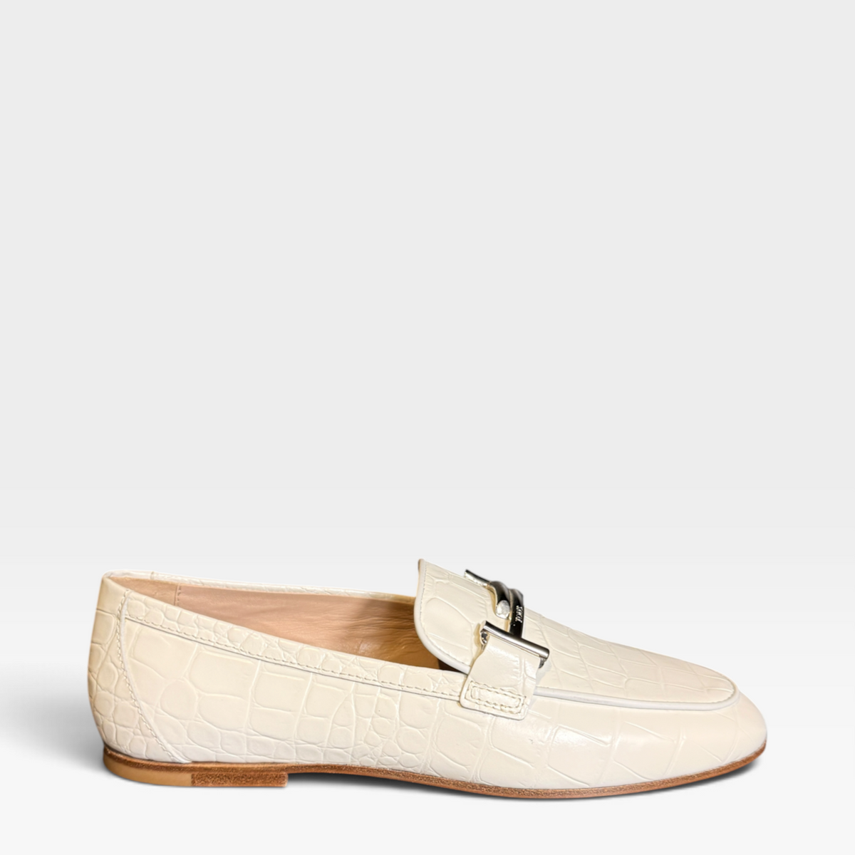 Tod's Double T Bar Croc Leather Loafers