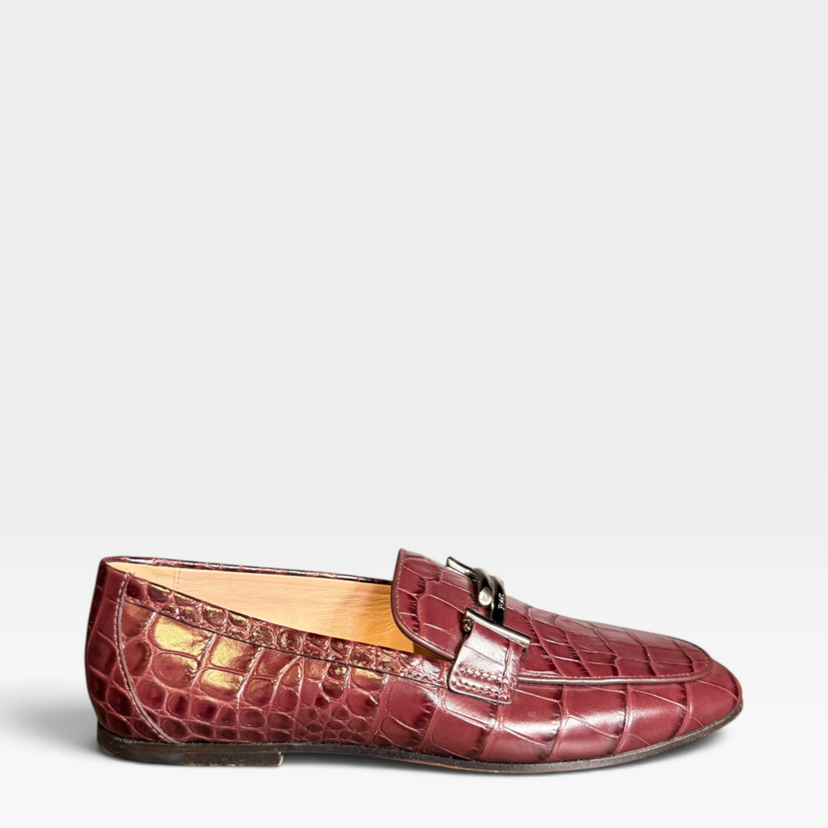 Tod's Double T Bar Croc Leather Loafers