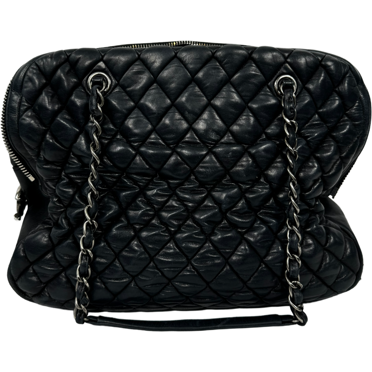 CHANEL Black Lamb “Paris-Edinburgh” Quilted Flap Tote 2014 with Silver Hardware