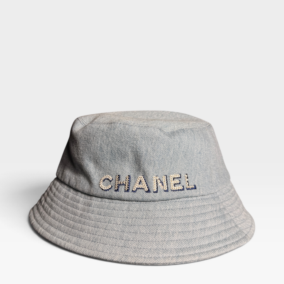 Chanel Denim Crystal Logo Bucket Hat