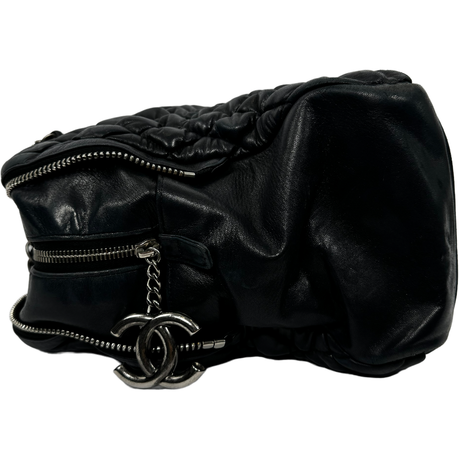 CHANEL - Dark Navy Lambskin Dual Zip Bowling Bag 2013