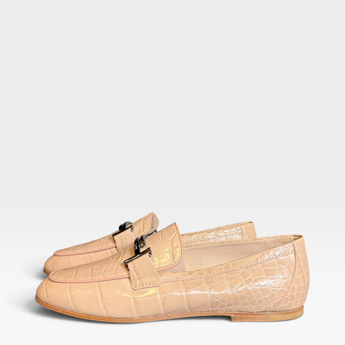Tod's Double T Bar Croc Leather Loafers