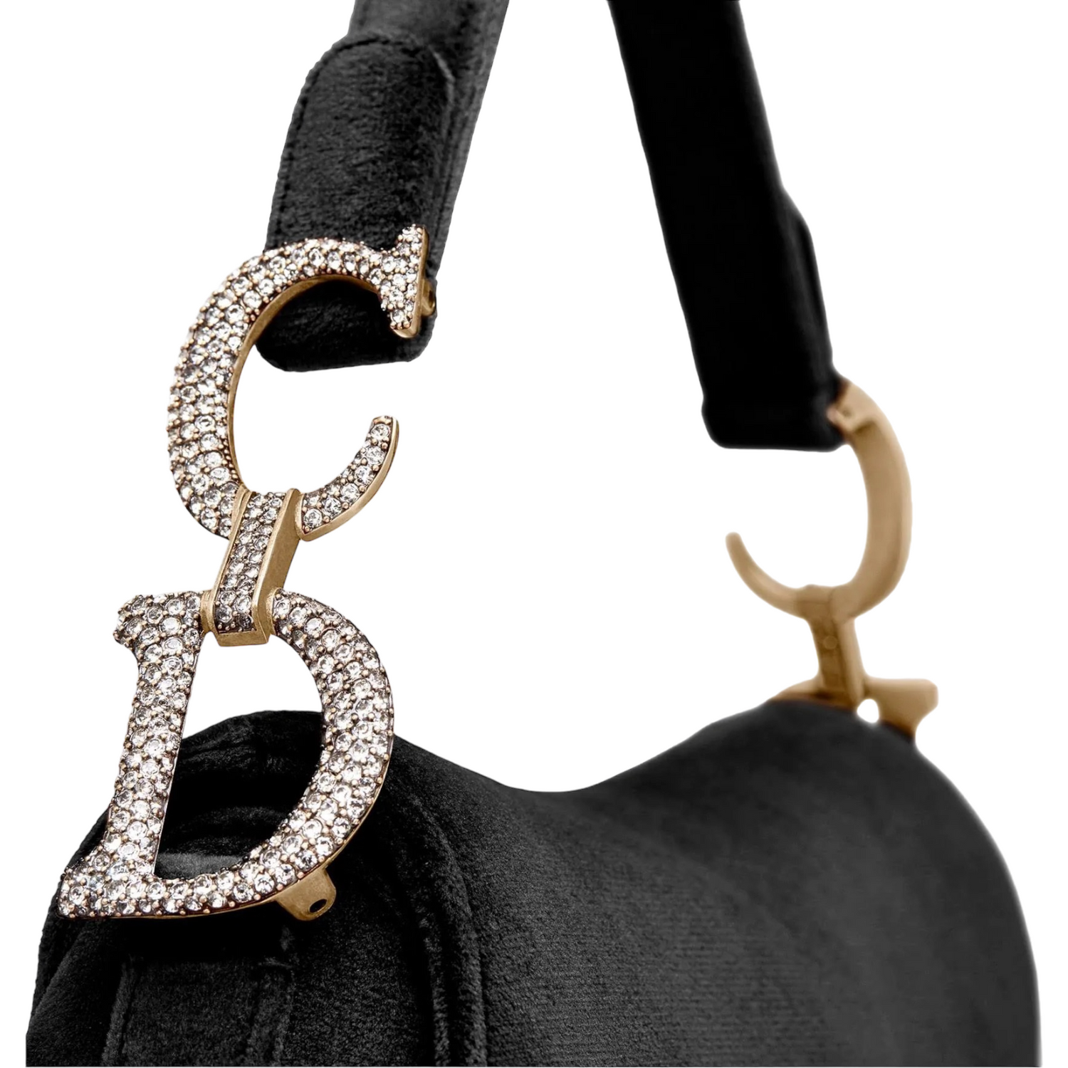 CHRISTIAN DIOR Black Velvet Mini Crystal Embellished Saddle Bag