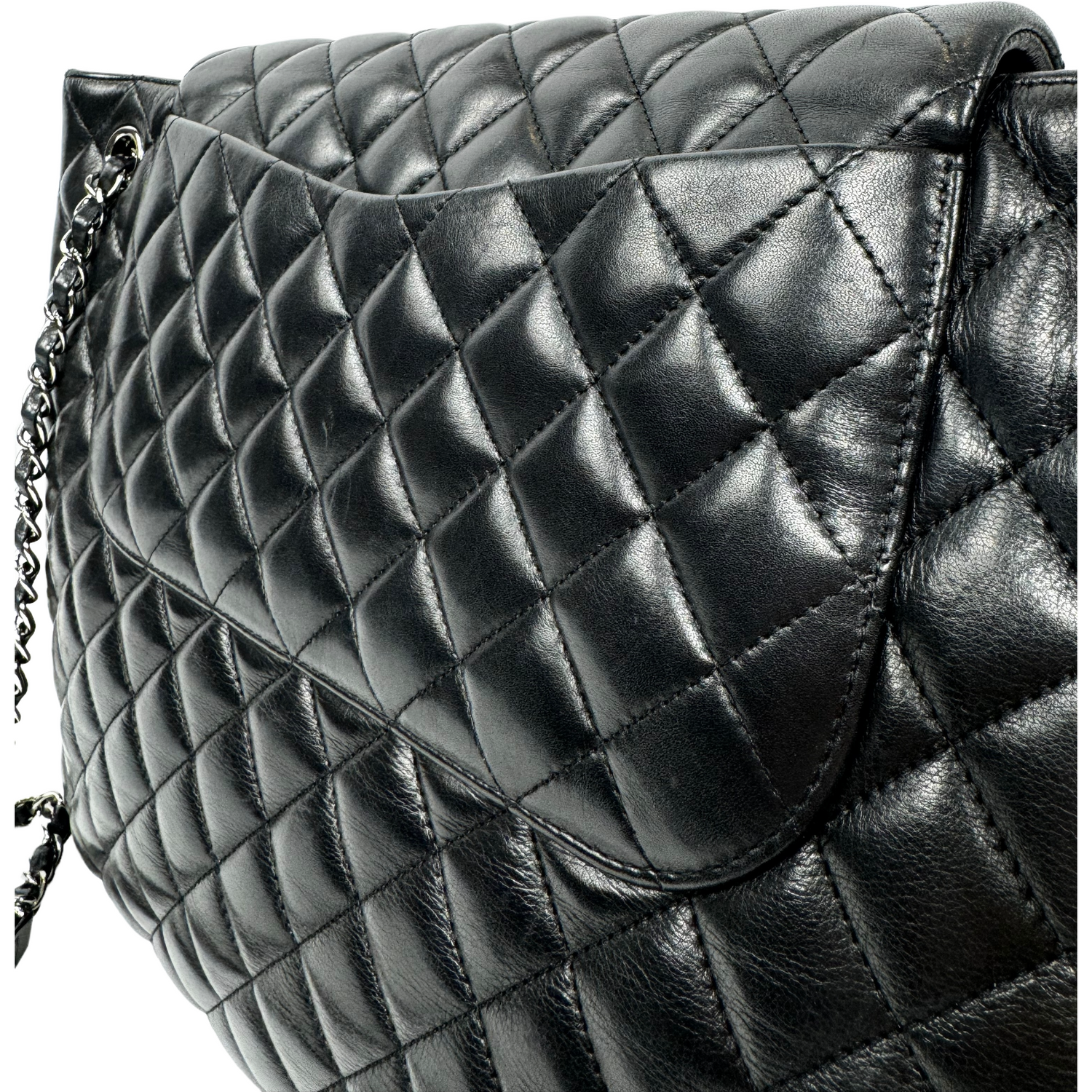 CHANEL Black Lamb “Paris-Edinburgh” Quilted Flap Tote 2014 with Silver Hardware