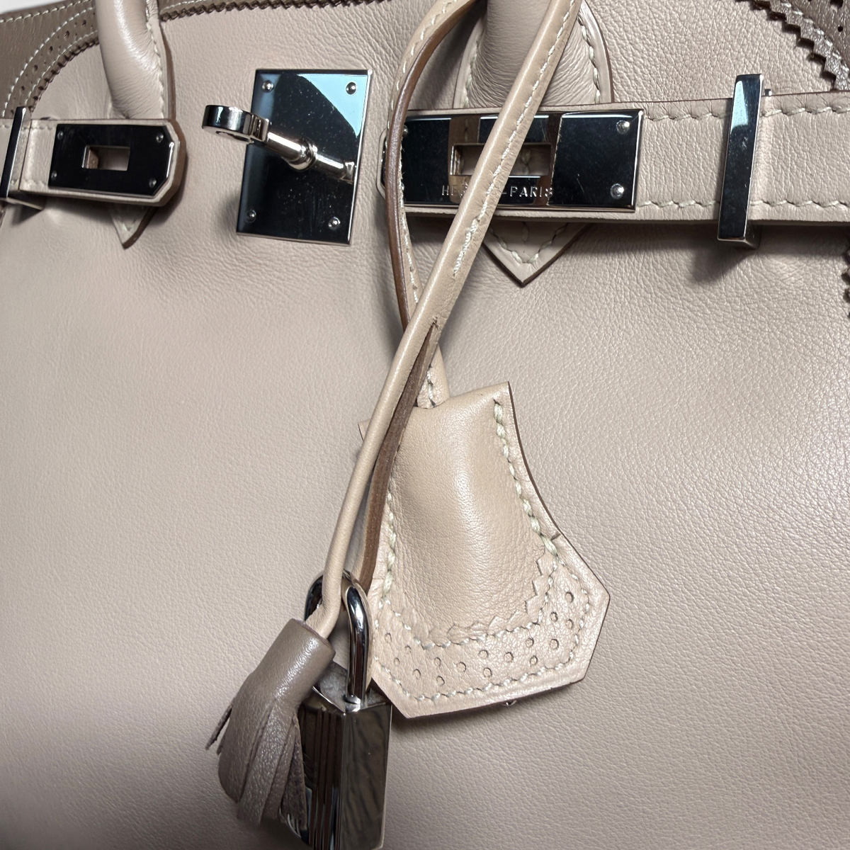 Hermès Birkin 30 Ghillies, Limited Edition Argile & Étoupe, Palladium Hardware - P Stamp