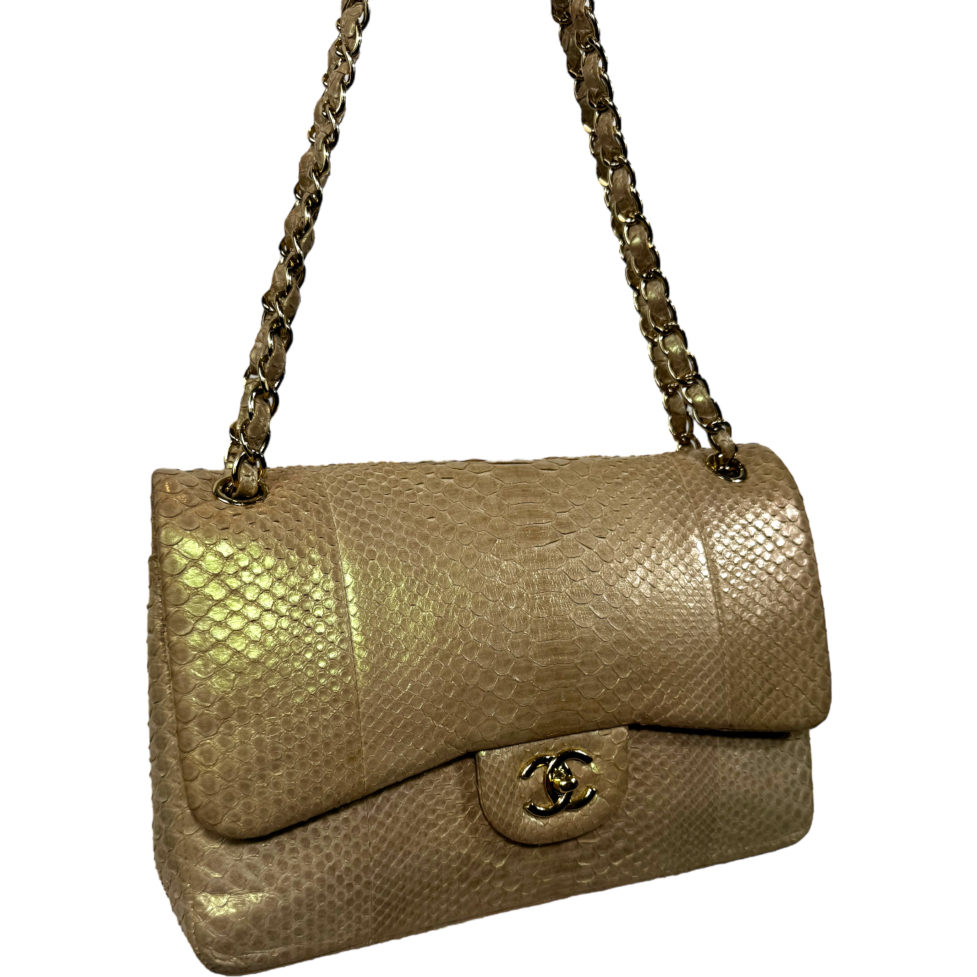 CHANEL Jumbo Metallic Python Iridescent Classic with Champagne Hardware 2012