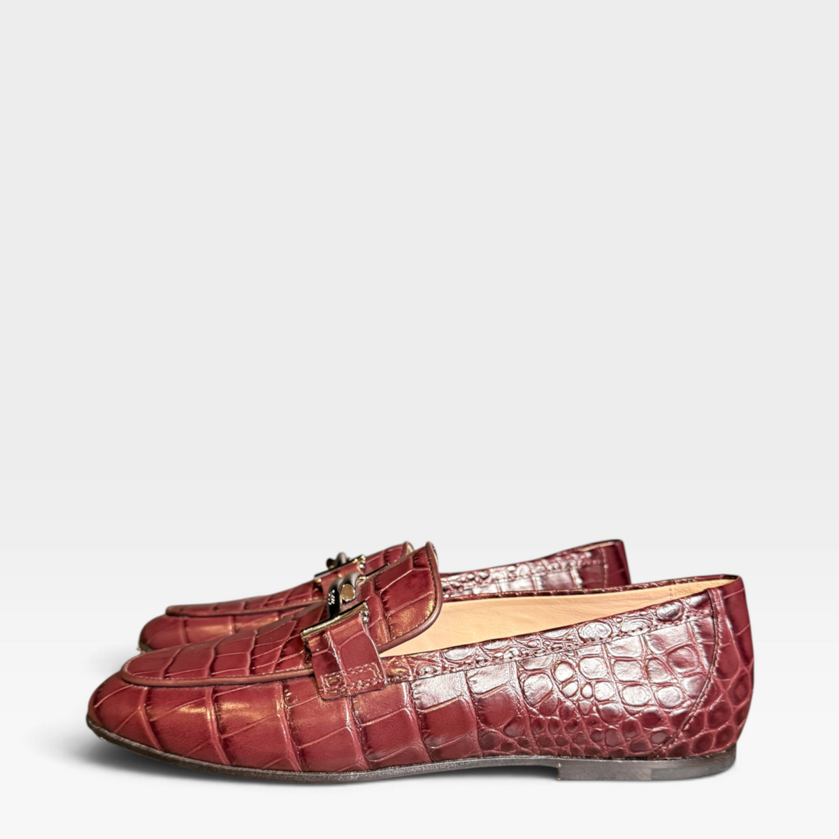 Tod's Double T Bar Croc Leather Loafers