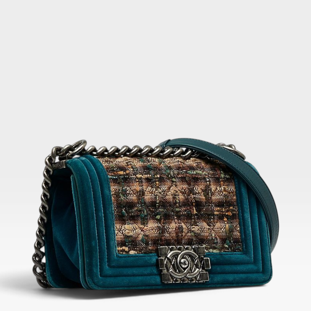 Chanel Velvet Quilted Plaid Tweed Paris-Edinburgh Medium Boy Bag