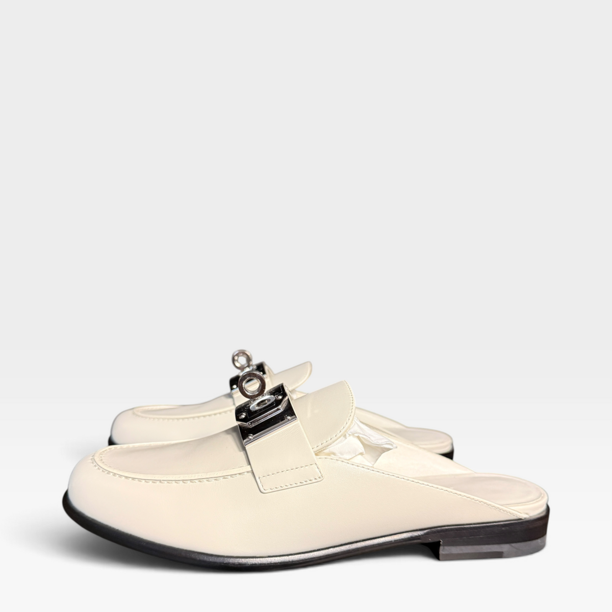 Hermès Iota (Lota) Mules - White Leather, Palladium Hardware