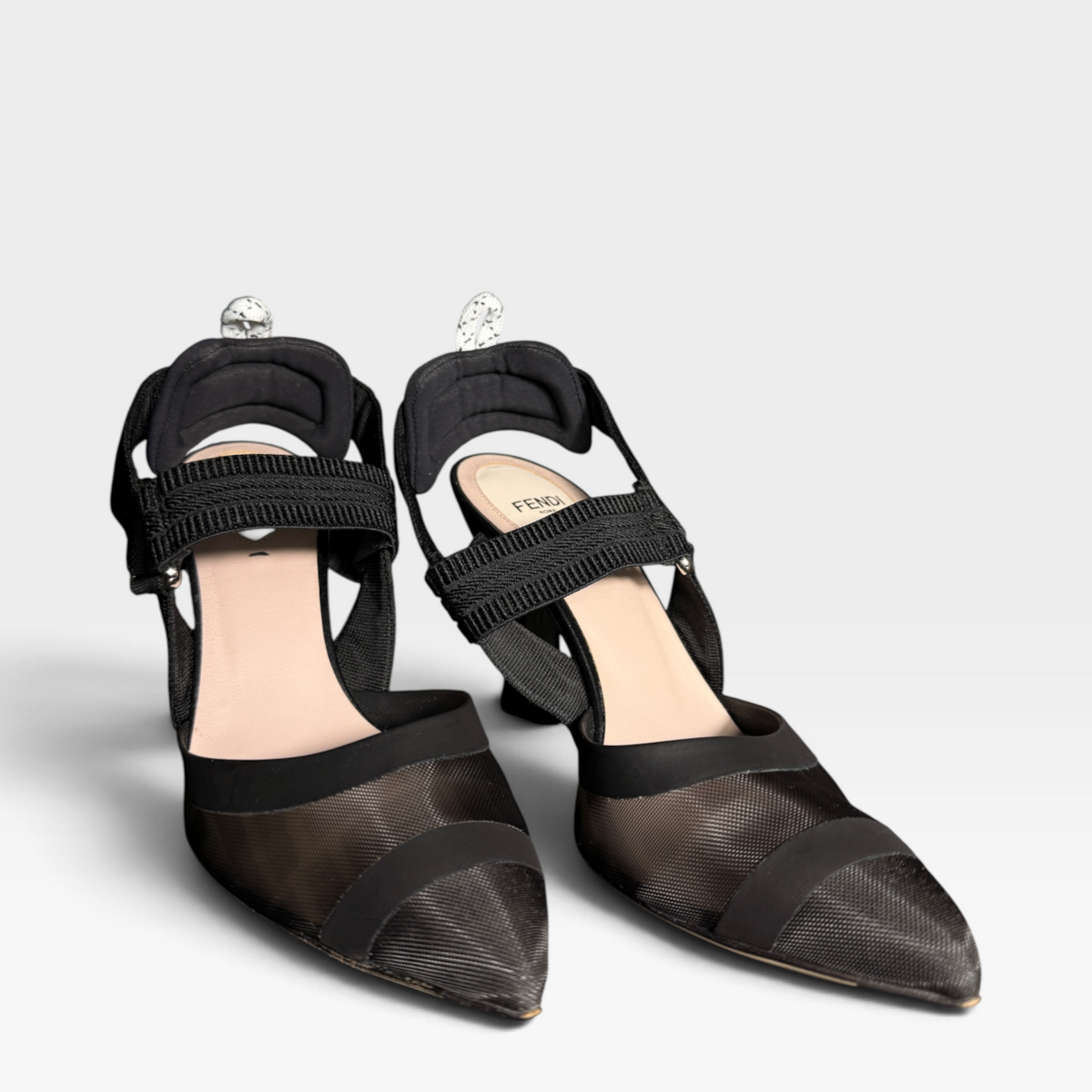 Fendi Colibrì Leather Mesh Slingbacks