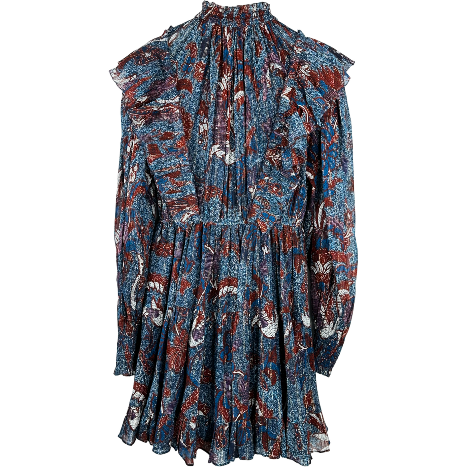 ULLA JOHNSON Lurex Paisley High Neck Short Dress