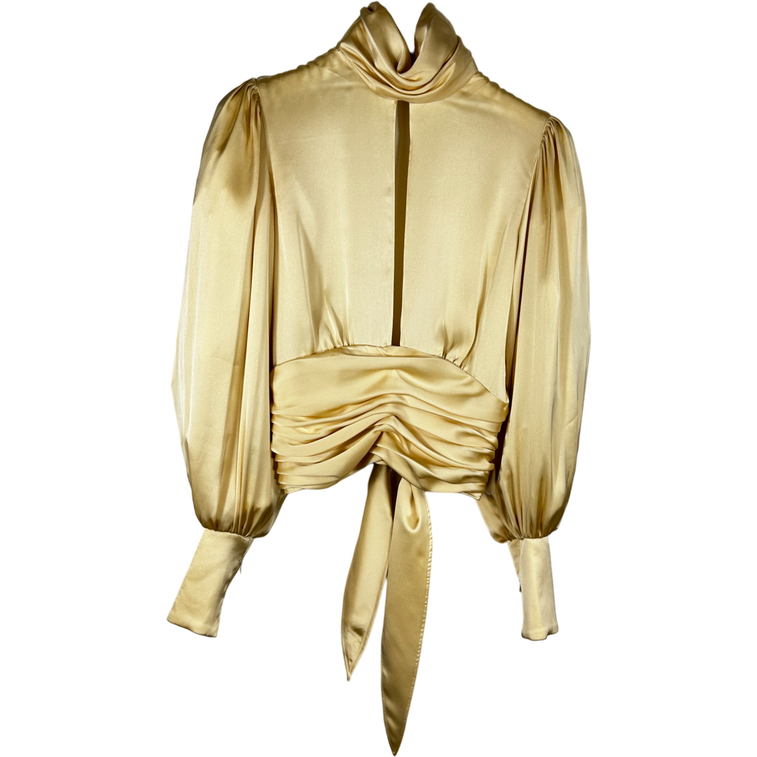 ORSEUND IRIS Gold Silk Backless High Neck Shirt