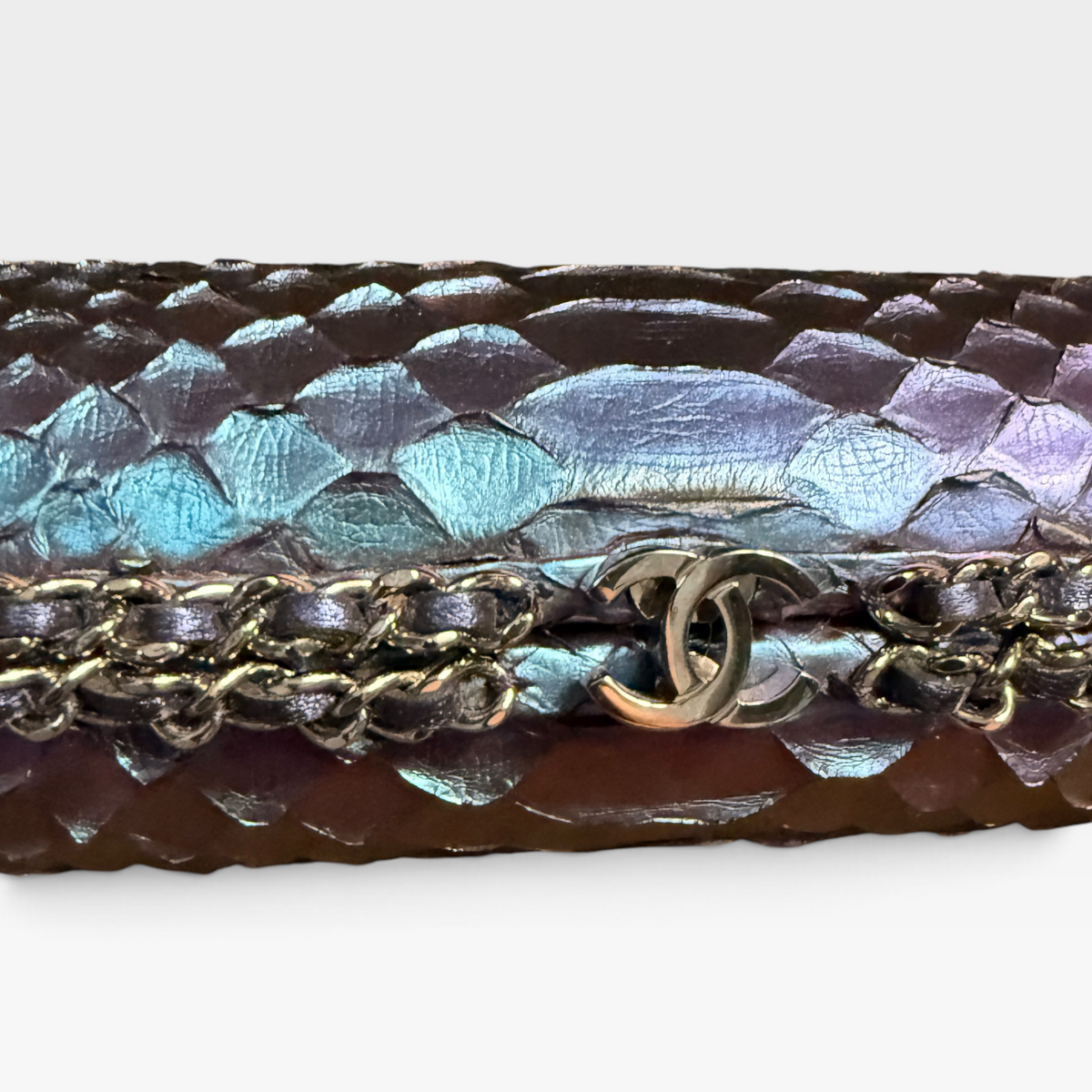 Chanel Chain Around CC Python Clutch with Shoulder Strap – Purple
