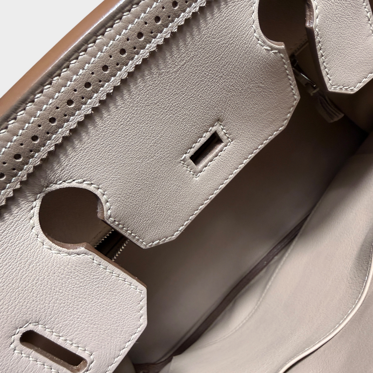 Hermès Birkin 30 Ghillies, Limited Edition Argile & Étoupe, Palladium Hardware - P Stamp