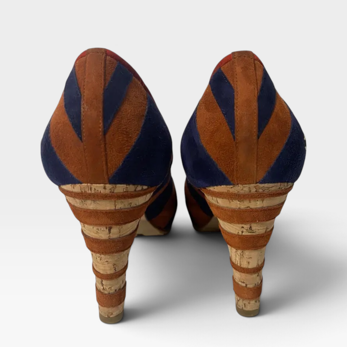 Chanel Suede Stripe Cork Heel Pumps