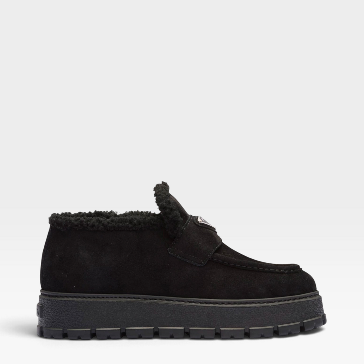 Prada Suede & Shearling Loafer Slides