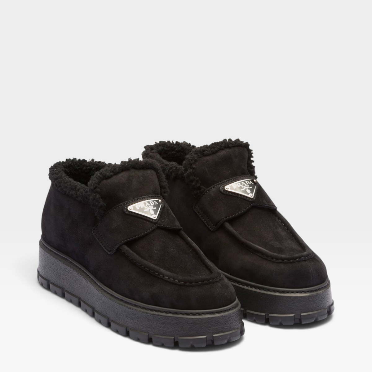 Prada Suede & Shearling Loafer Slides