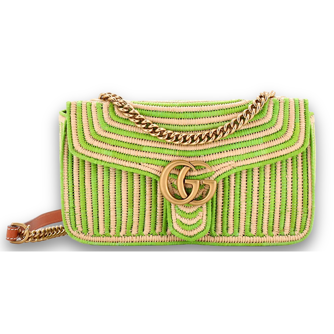 GUCCI GG Marmont Raffia Flap Handbag