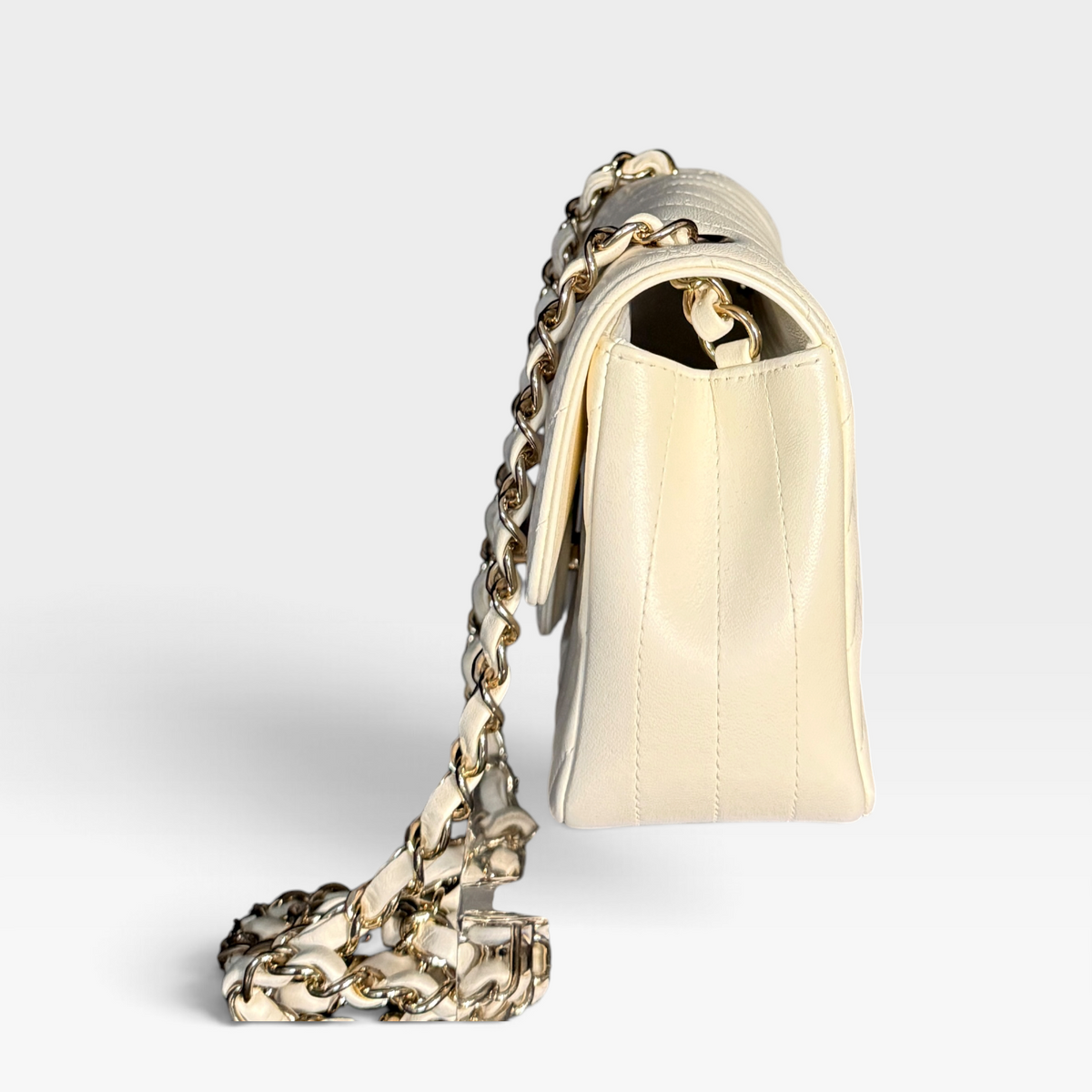 Chanel Mini Rectangular Flap - Ivory Chevron Leather, Gold Hardware