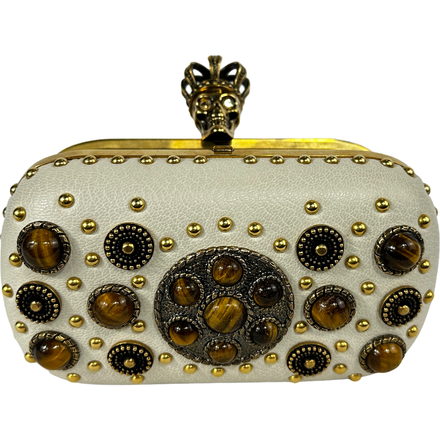 Beige and tortoise studded box clutch bag, rare collectors item