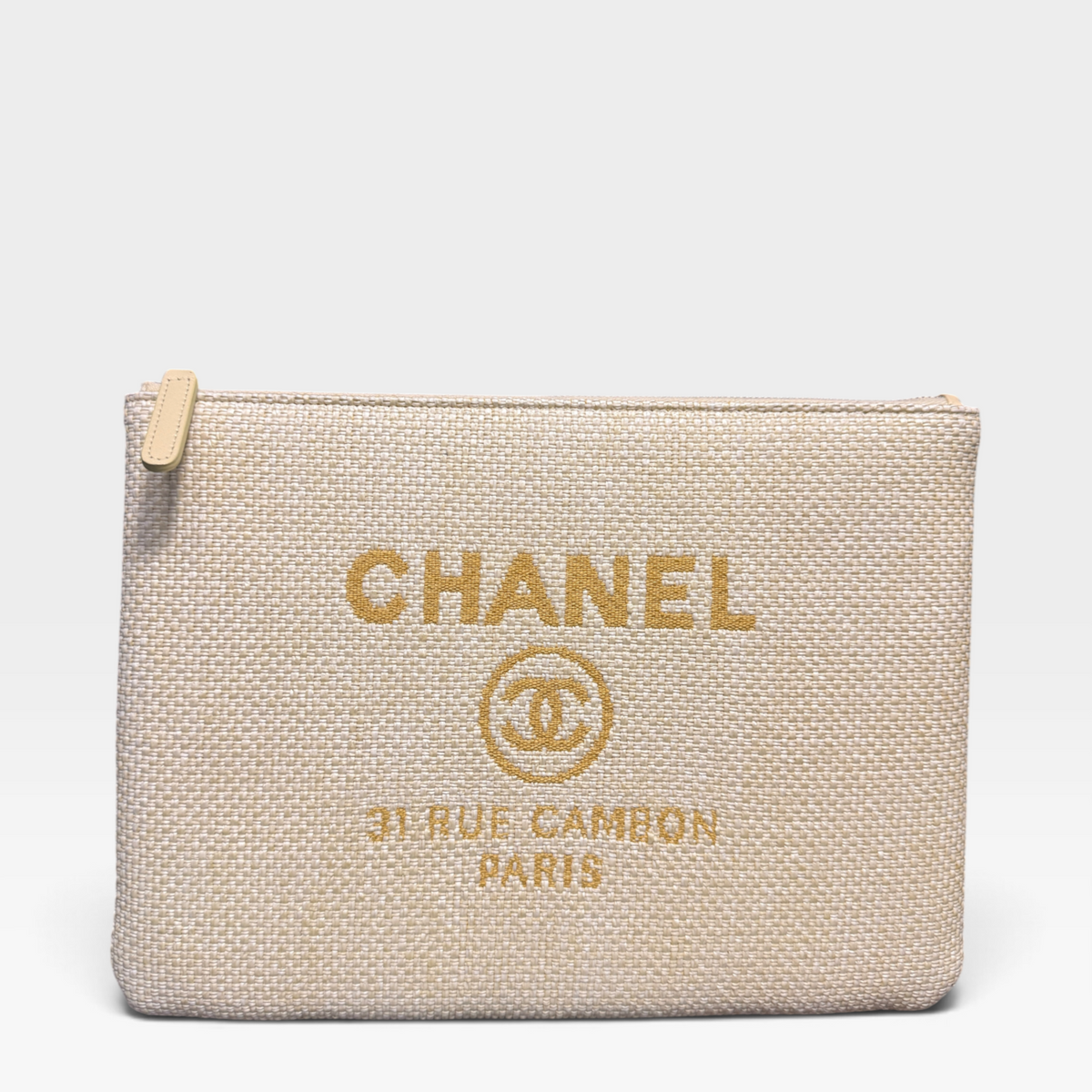 Chanel The Deauville O Case, Yellow Raffia Canvas