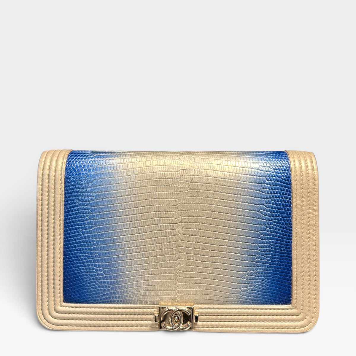 Chanel Boy Wallet On Chain - Blue Ombré Lizard, Gold Hardware