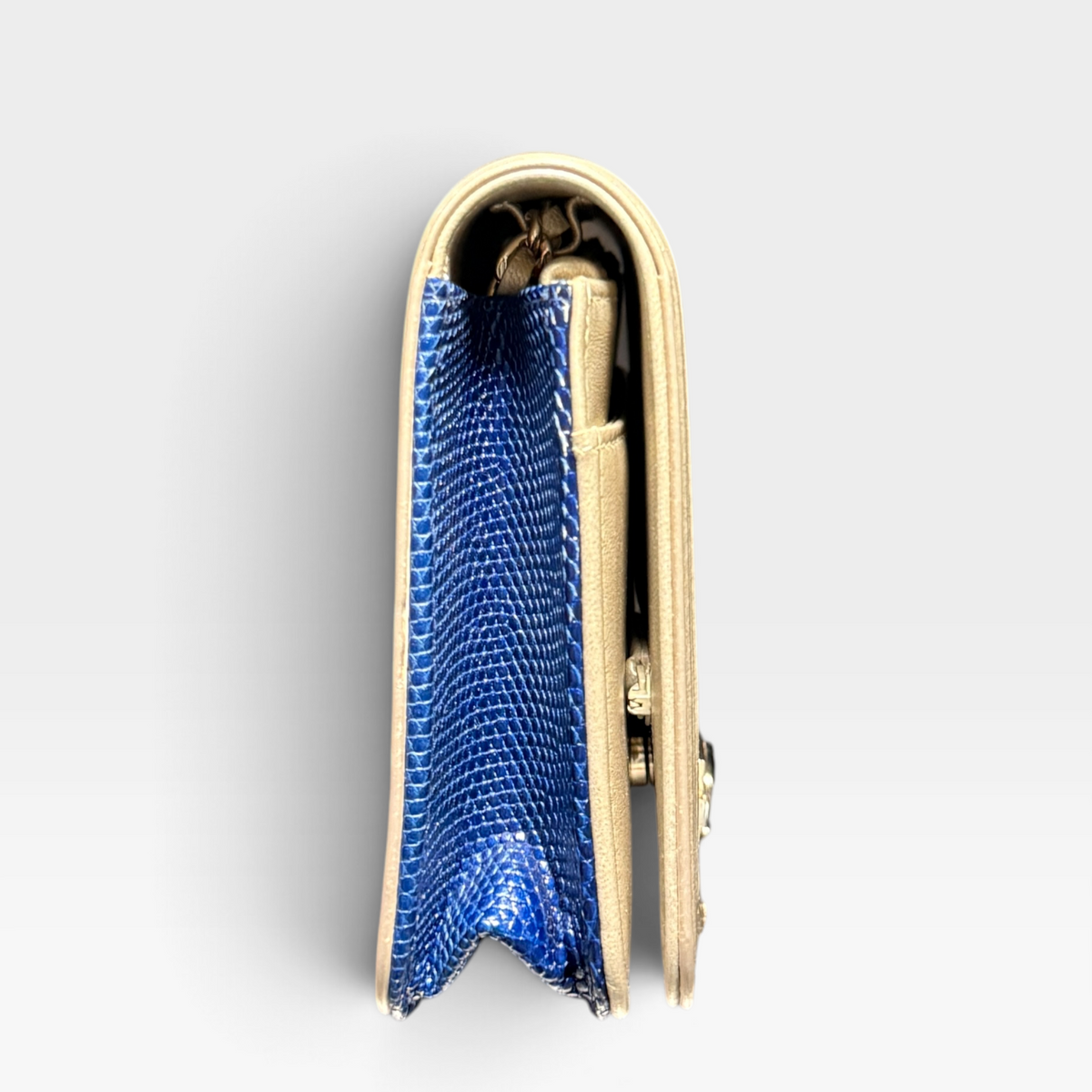 Chanel Boy Wallet On Chain - Blue Ombré Lizard, Gold Hardware