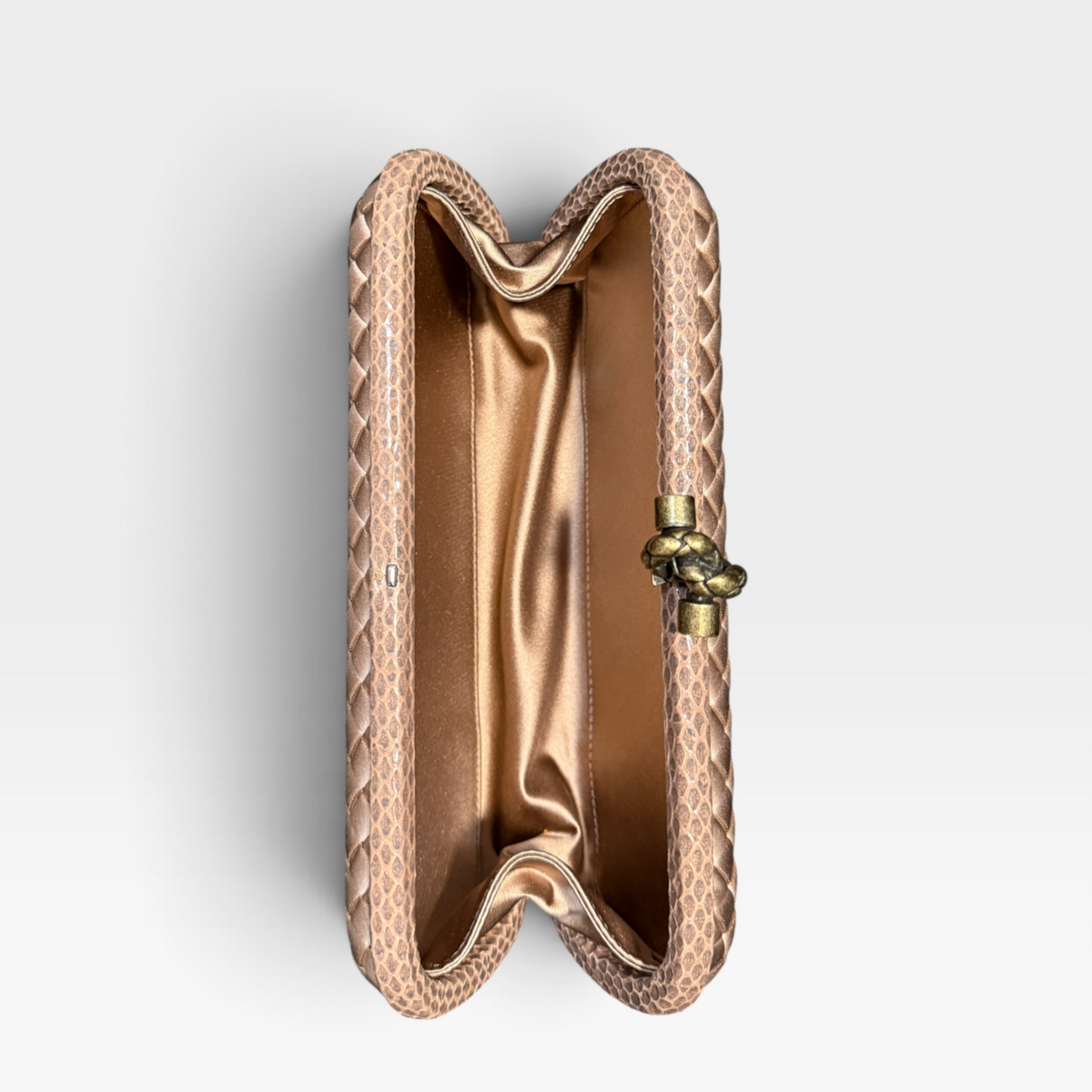 Bottega Veneta Knot Clutch XL - Blush Satin with Python Trim