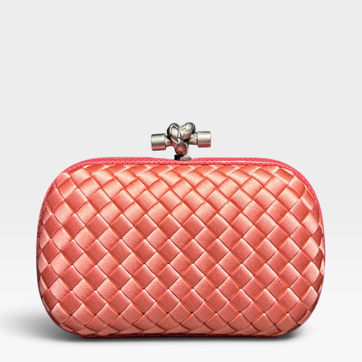 Bottega Veneta Knot Clutch - Pink Satin with Python Trim