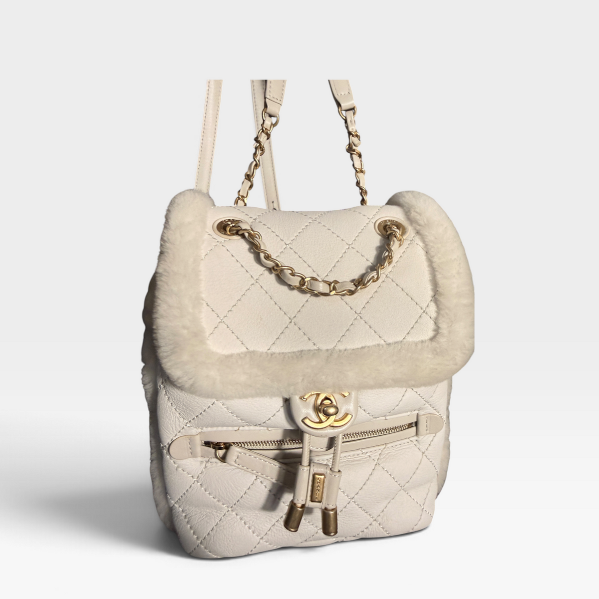 Chanel Shearling Backpack – White GHW