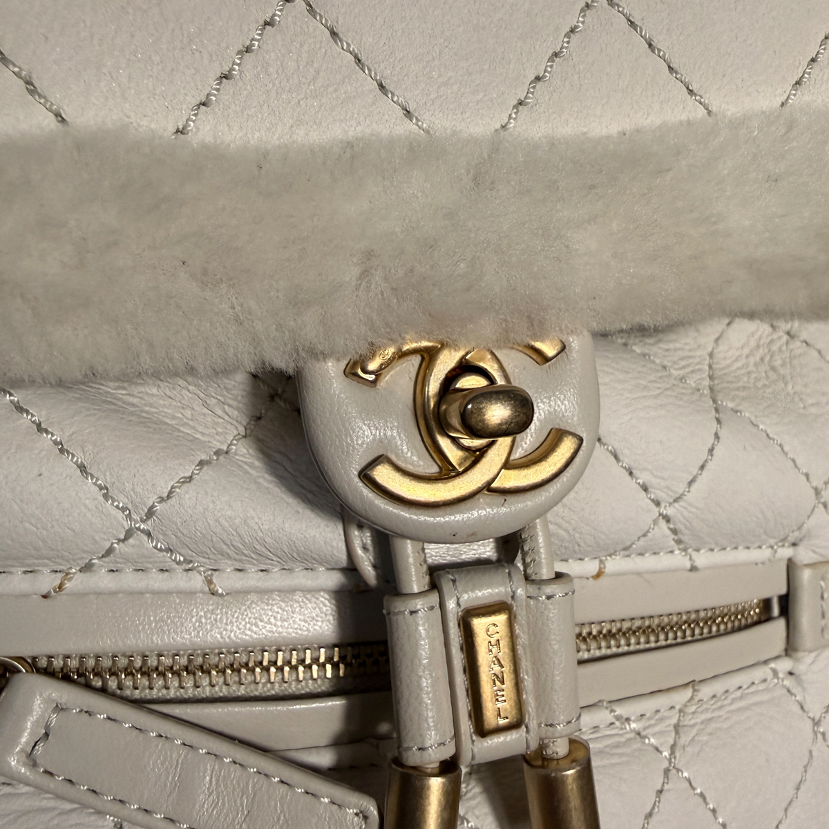 Chanel Shearling Backpack – White GHW
