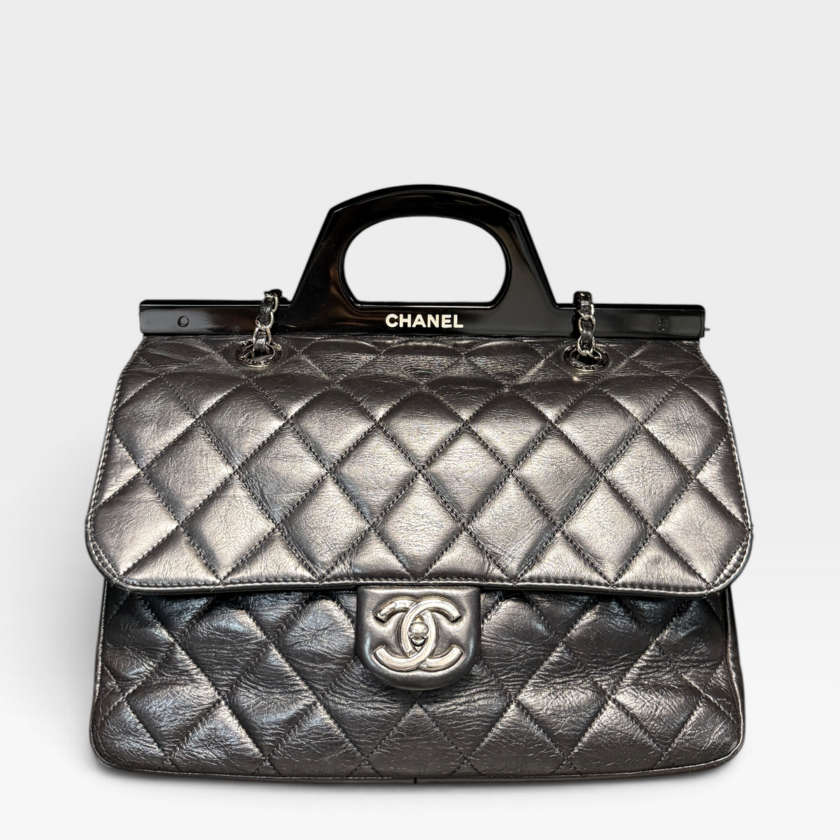 Chanel CC Delivery Bag - Black Quilted Leather, Gunmetal Hardware