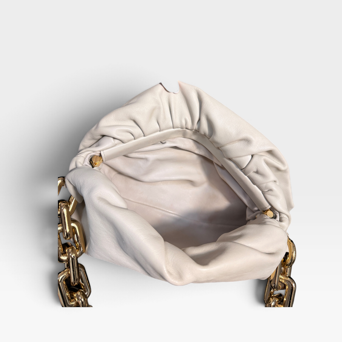 Bottega Veneta Ivory Leather Chain Bag Pouch